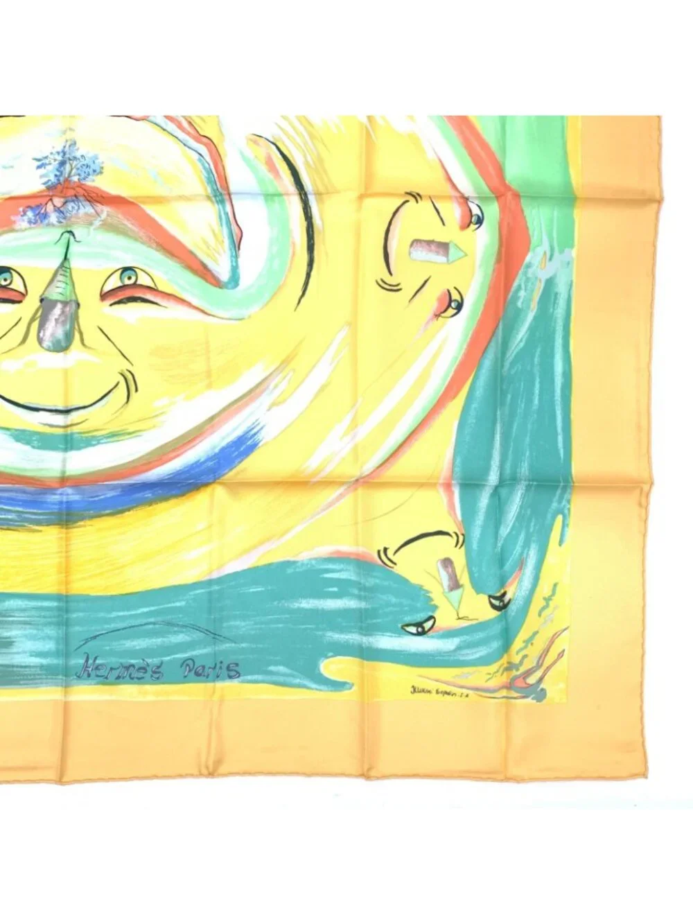 Hermes Carre 90 Smiles in Third Millenary Yellow Multicolor Scarf Silk - Picture 4 of 7